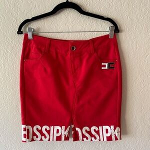 ELISABETTA FRANCHI Bold Print Mini Skirt Size M/S Red Fitted Sexy Slit Bold Y2K
